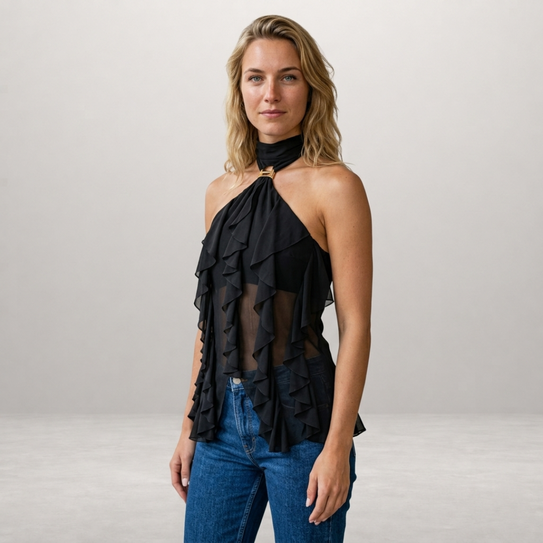 Isabel - Haltertop met Speelse Volants