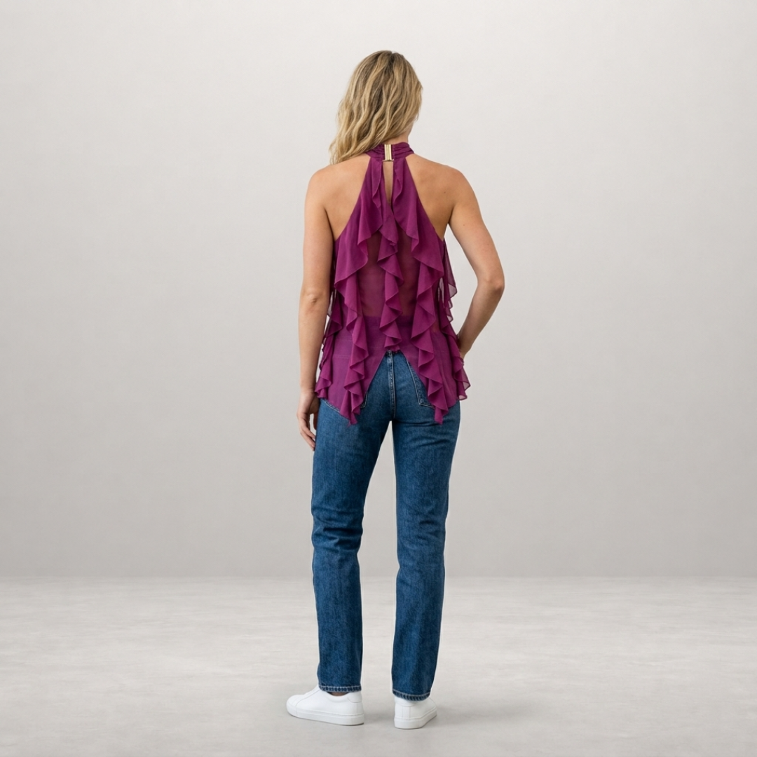 Isabel - Haltertop met Speelse Volants