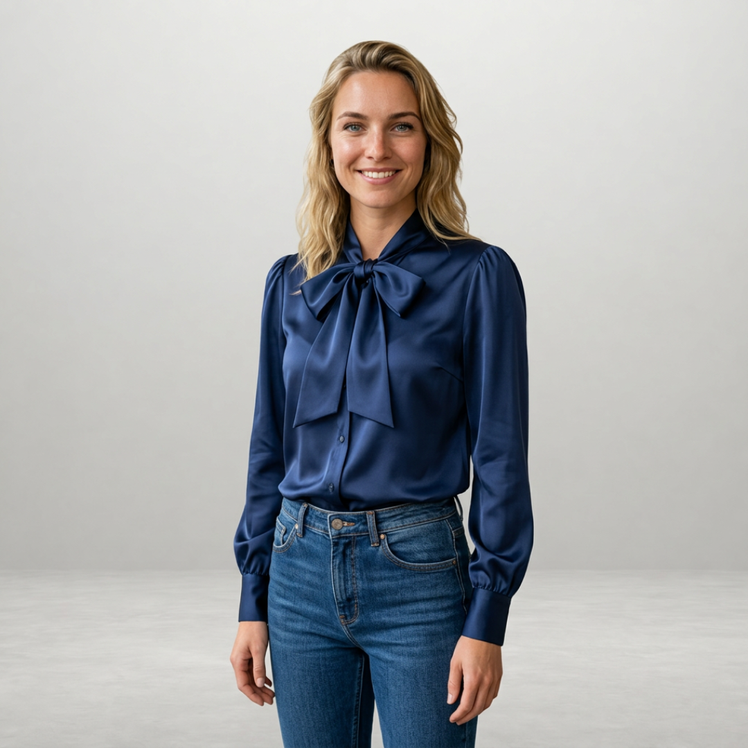 Sophie – Elegante Satijnen Strikblouse