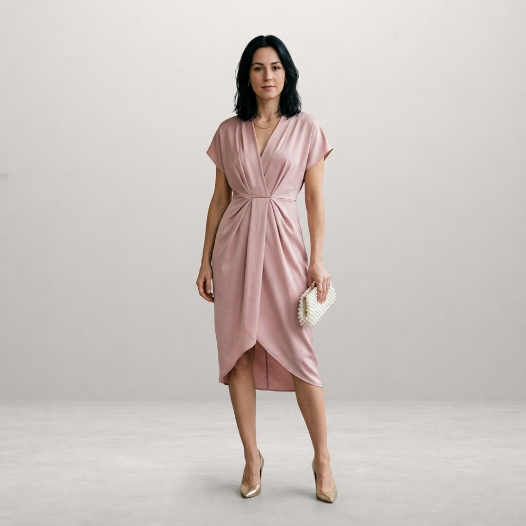 Sophie – Elegante Gedrapeerde Midi Jurk