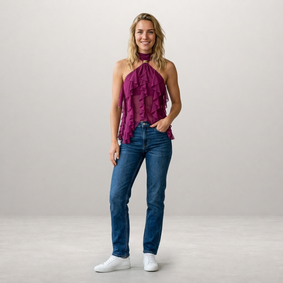 Isabel - Haltertop met Speelse Volants