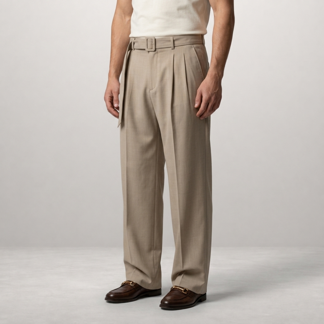 Matteo - Pantalon met Plooien en Ceintuur
