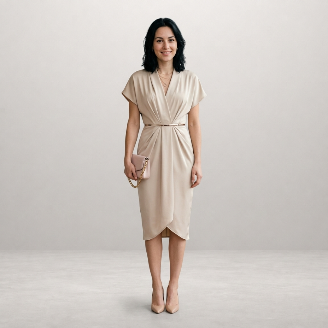 Sophie – Elegante Gedrapeerde Midi Jurk