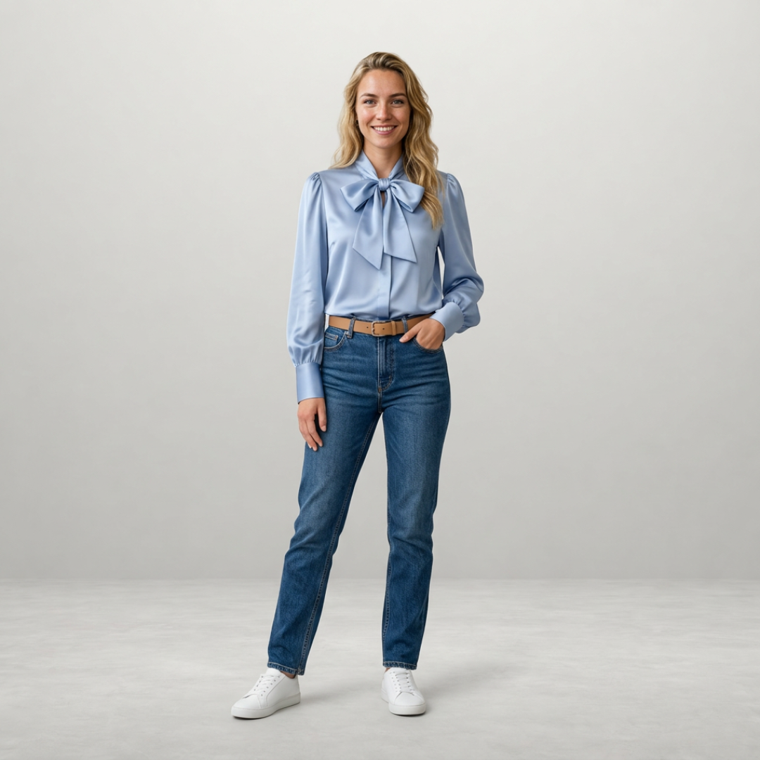 Sophie – Elegante Satijnen Strikblouse